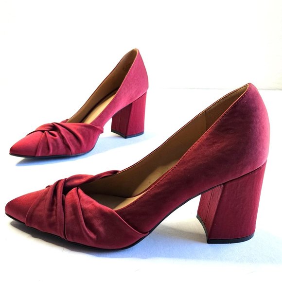 Naturalizer Shoes - Naturalizer Satin Pointed Heels Size 10 Wide Red Chunky Block Heel Dressy Pumps